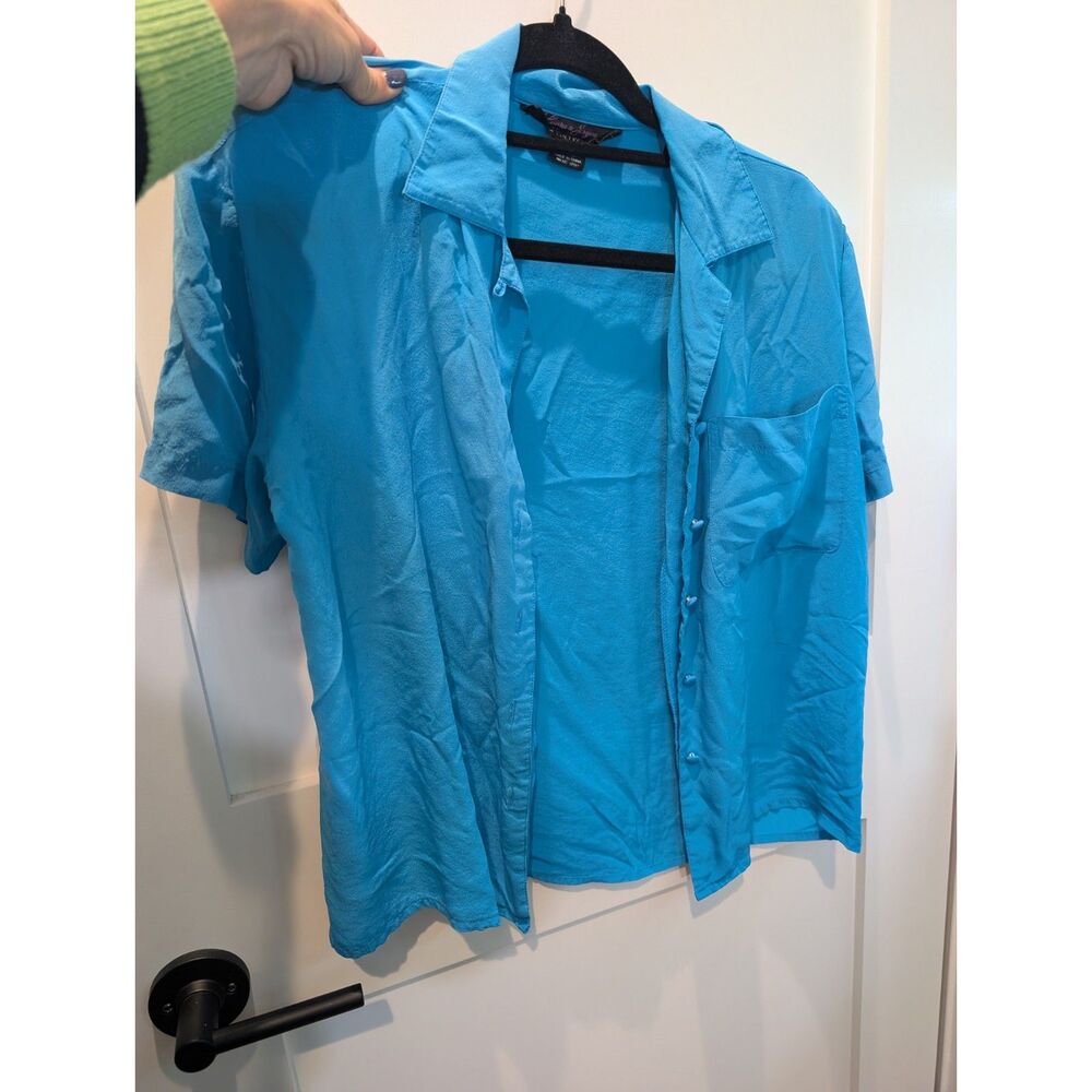 Cynthia Rowley Turquoise Blue Silk Blend Short retro Sleeve Blouse Small Y2K